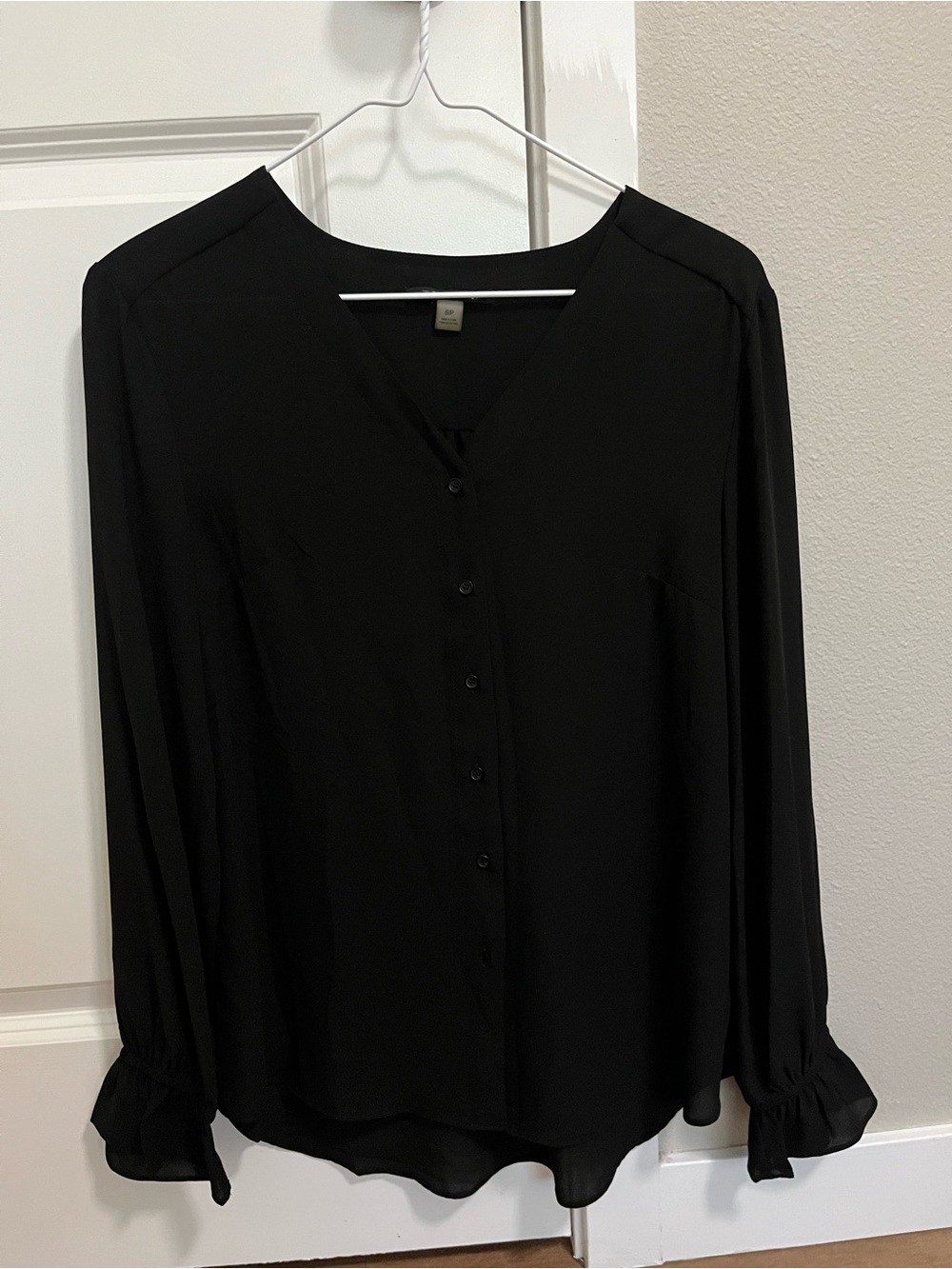 Tahari Black V-Neck Button Blouse